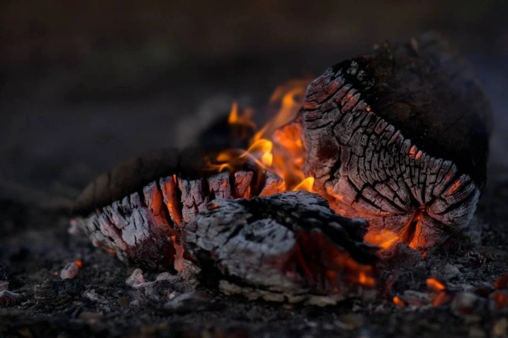 Embers in a woodfire heater